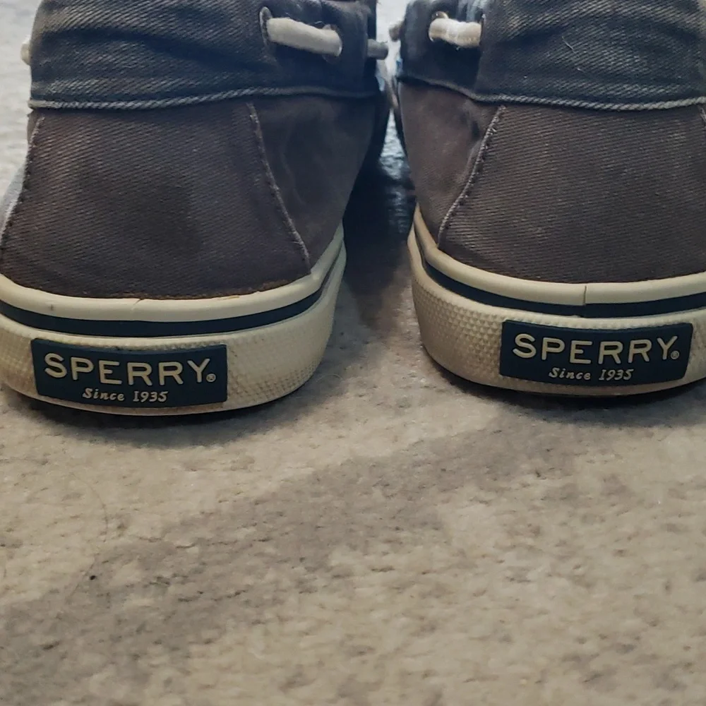 Sperry Top-Sider Men’s Blue and Dark Khaki Canvas Boat Shoes Lace Up Size 10.5M